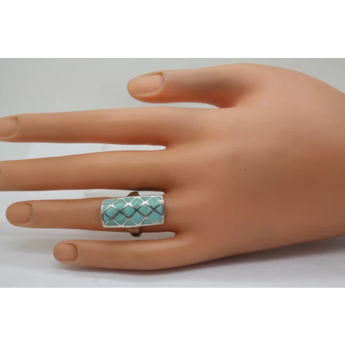 Signed CFJ .925 S.S. ZUNI TURQUOISE CHANNEL INLAY ring size 6.5