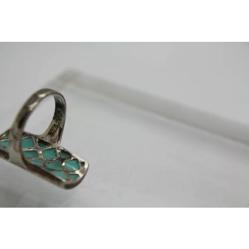 Signed CFJ .925 S.S. ZUNI TURQUOISE CHANNEL INLAY ring size 6.5