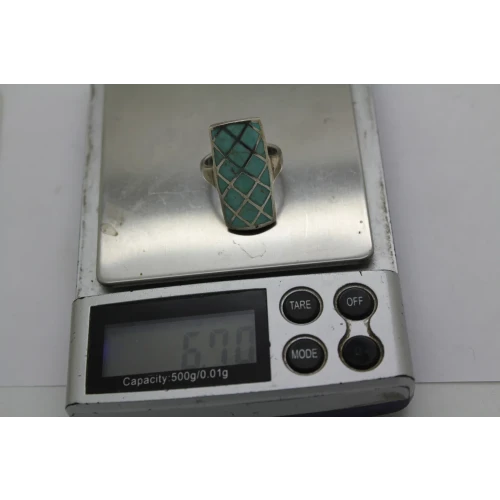 Signed CFJ .925 S.S. ZUNI TURQUOISE CHANNEL INLAY ring size 6.5