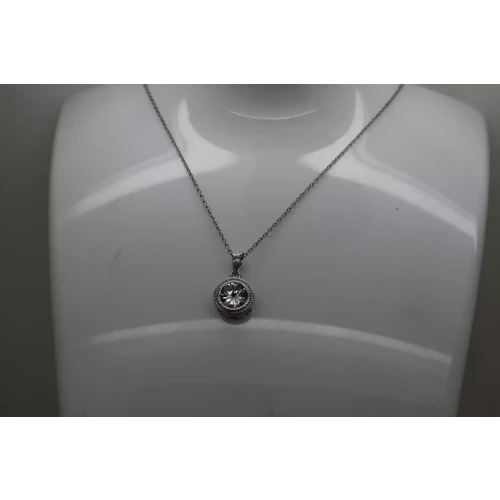 Signed CI .925 Sterling Silver CZ SOLITAIRE pendant necklace 18