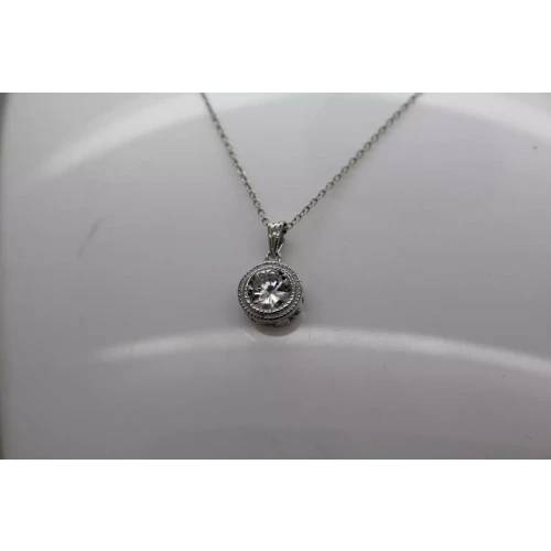 Signed CI .925 Sterling Silver CZ SOLITAIRE pendant necklace 18