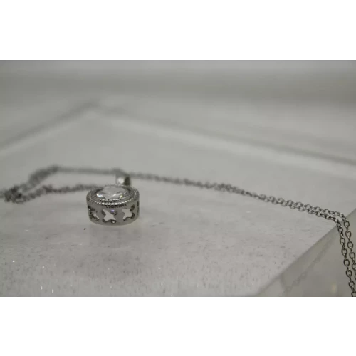 Signed CI .925 Sterling Silver CZ SOLITAIRE pendant necklace 18