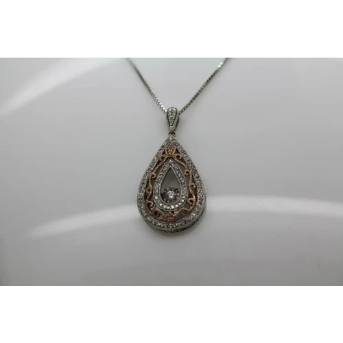 Signed CJ .925 S.S. 10k R.G. MOTION DIAMOND TEARDROP necklace