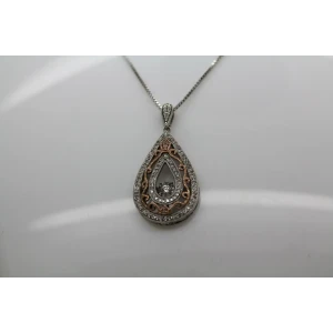 Signed CJ .925 S.S. 10k R.G. MOTION DIAMOND TEARDROP necklace
