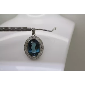 Signed CJ .925 S.S. Large LONDON BLUE TOPAZ acc. diamonds  FILIGREE