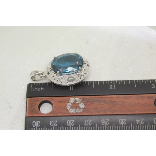 Signed CJ .925 S.S. Large LONDON BLUE TOPAZ acc. diamonds  FILIGREE