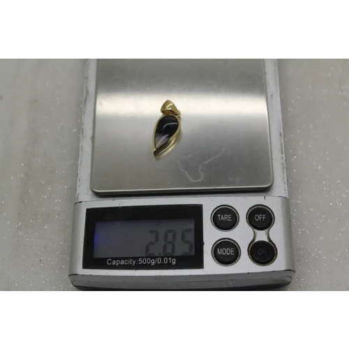 Signed CWS 14k Y.G. NATURAL CUT AMETHYST TEARDROP pendant