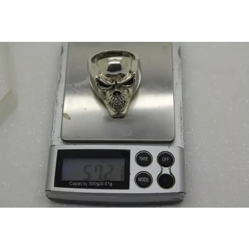 Signed DALLAS .925 S.S. SOLID HEAVY BIKER SKULL RING size 15 57g. # (5)