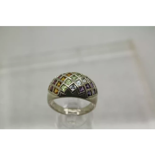 Signed DC .925 S.S. MULTI GEMSTONE BASKET DOME ring size 11
