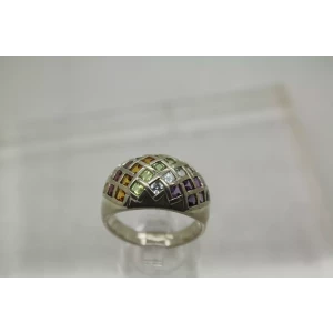 Signed DC .925 S.S. MULTI GEMSTONE BASKET DOME ring size 11