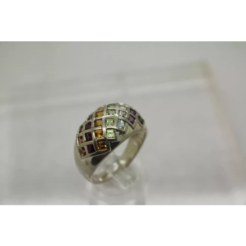 Signed DC .925 S.S. MULTI GEMSTONE BASKET DOME ring size 11