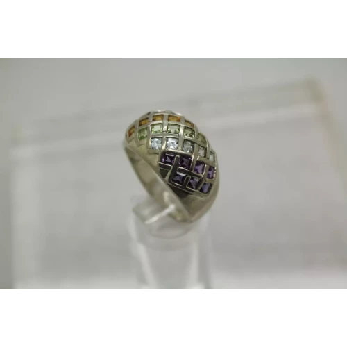 Signed DC .925 S.S. MULTI GEMSTONE BASKET DOME ring size 11