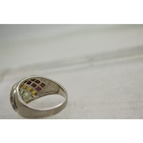 Signed DC .925 S.S. MULTI GEMSTONE BASKET DOME ring size 11