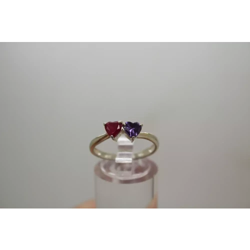 Signed DC .925 S.S. RUBY & PURPLE CZ DOUBLE HEART ring size 8