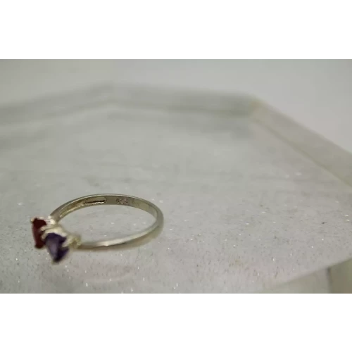 Signed DC .925 S.S. RUBY & PURPLE CZ DOUBLE HEART ring size 8