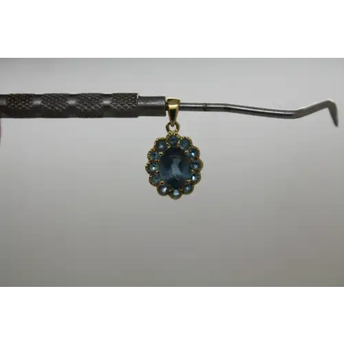 Signed DDB 10k Y.G. LONDON BLUE TOPAZ HALO pendant