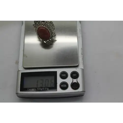 Signed DGS .925 S.S. PINK RHODONITE CABOCHON FILIGREE ring size 10