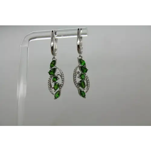 Signed DK .925 S.S. PERIDOT & DIAMOND SWIRL DESIGN dangle earrings #
