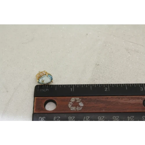 Signed DLC 14k Y.G. Pear Cut BLUE TOPAZ & WHITE STONE earrings