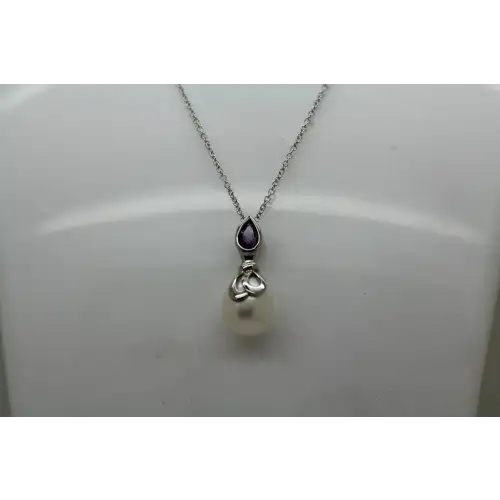 Signed DSL .925 S.S. PEARL & AMETHYST FANCY pendant necklace