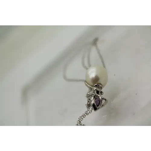Signed DSL .925 S.S. PEARL & AMETHYST FANCY pendant necklace
