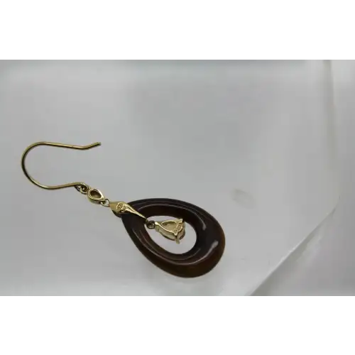 Signed EA 14k Y.G. TIGER'S EYE & CITRINE TEARDROP dangle earrings #