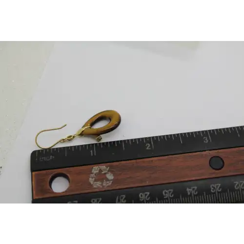 Signed EA 14k Y.G. TIGER'S EYE & CITRINE TEARDROP dangle earrings #