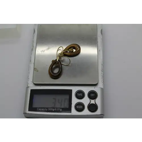 Signed EA 14k Y.G. TIGER'S EYE & CITRINE TEARDROP dangle earrings #