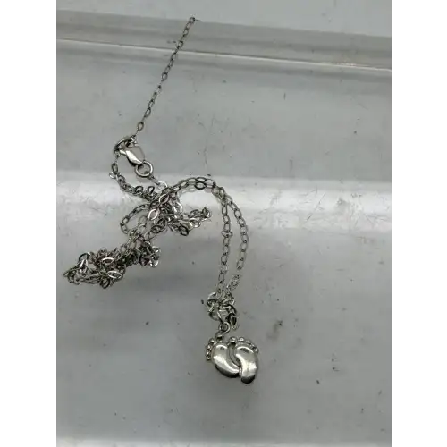 Signed EFY .925 S.S. BABY FEET pendant necklace 16-18