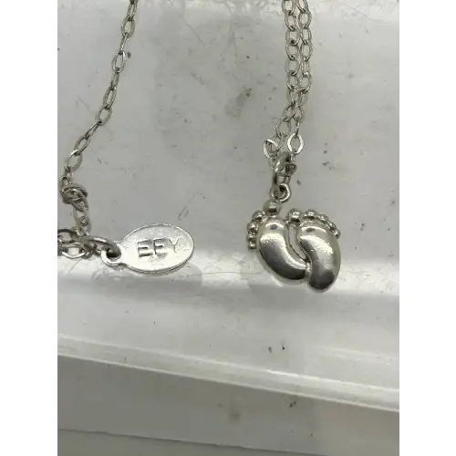 Signed EFY .925 S.S. BABY FEET pendant necklace 16-18