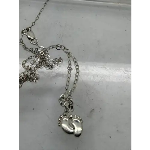 Signed EFY .925 S.S. BABY FEET pendant necklace 16-18