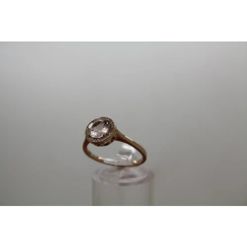 Signed EMA 14k R.G. MORGANITE .14ctw DIAMOND HALO ring size 6.75