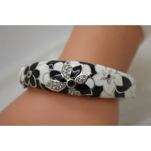 Signed EMA .925 S.S. BLACK & WHITE ENAMEL CZ Hinged bangle