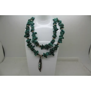 Signed FA .925 S.S. NAVAJO PEARL TURQUOISE NUGGET FEATHER 28