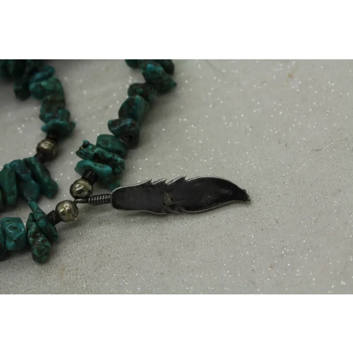 Signed FA .925 S.S. NAVAJO PEARL TURQUOISE NUGGET FEATHER 28