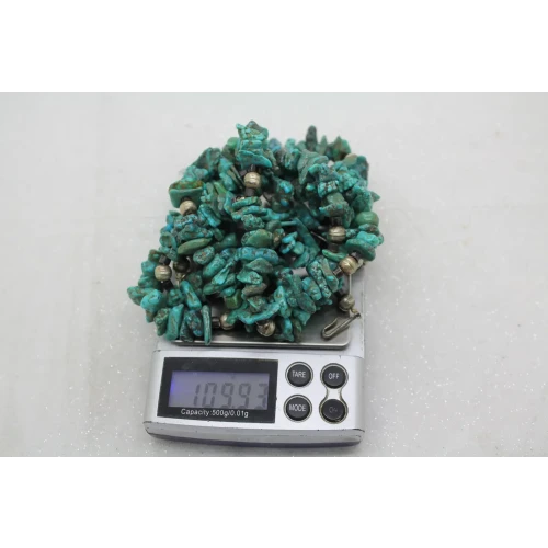 Signed FA .925 S.S. NAVAJO PEARL TURQUOISE NUGGET FEATHER 28