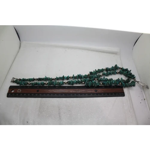 Signed FA .925 S.S. NAVAJO PEARL TURQUOISE NUGGET FEATHER 28