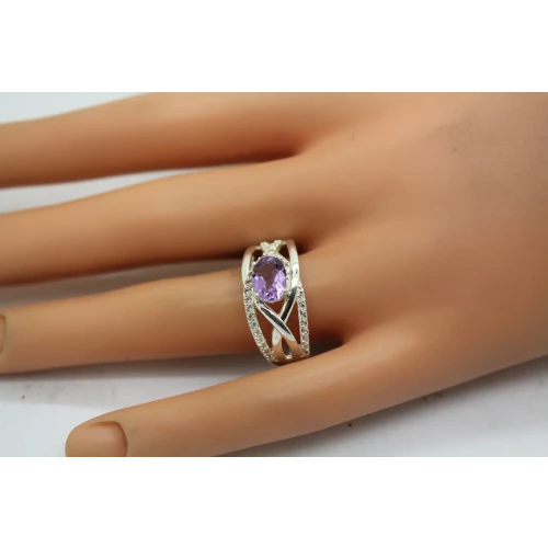 Signed FAS .925 S.S. Oval AMETHYST WHITE TOPAZ acc. ring size 10 #