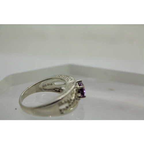 Signed FAS .925 S.S. Oval AMETHYST WHITE TOPAZ acc. ring size 10 #