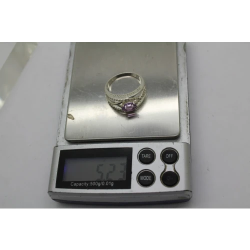 Signed FAS .925 S.S. Oval AMETHYST WHITE TOPAZ acc. ring size 10 #