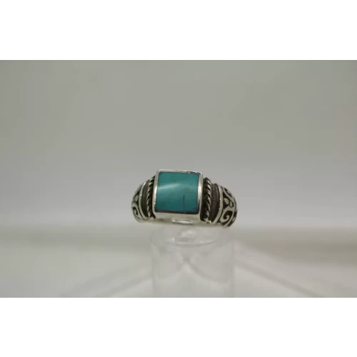 Signed FAS .925 S.S. TURQUOISE FANCY ROPE SCROLL DESIGN size 8