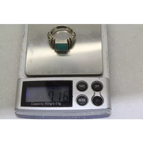 Signed FAS .925 S.S. TURQUOISE FANCY ROPE SCROLL DESIGN size 8