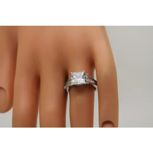 Signed FC .925 S.S. Square Cut CLEAR CZ SOLITAIRE w/ acc. ring size 7