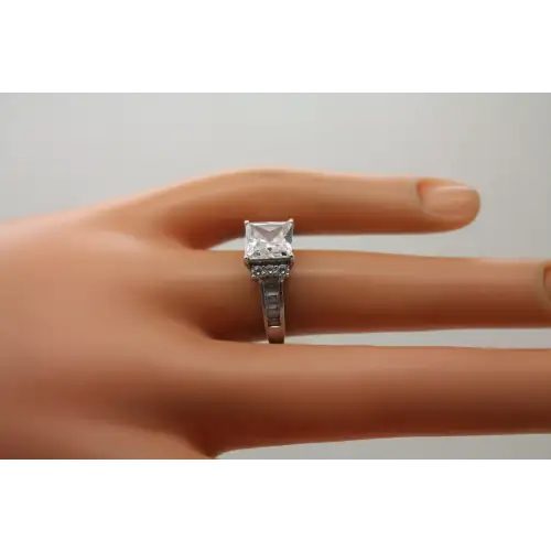 Signed FC .925 S.S. Square Cut CLEAR CZ SOLITAIRE w/ acc. ring size 7