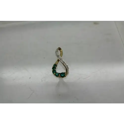 Signed F.D. 10k Y.G. DIAMOND & EMERALD INFINITY DESIGN pendant