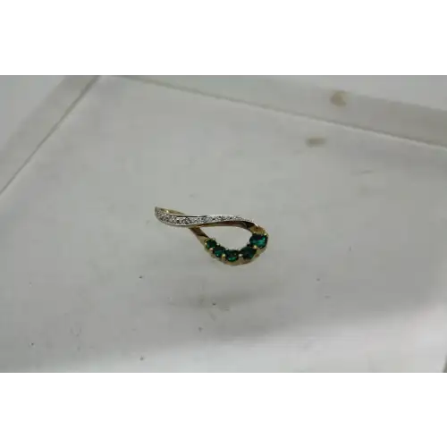 Signed F.D. 10k Y.G. DIAMOND & EMERALD INFINITY DESIGN pendant