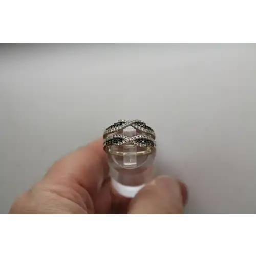 Signed FD 14k .66ctw BLACK & WHITE DIAMOND RING ENHANCER size 6.25 #