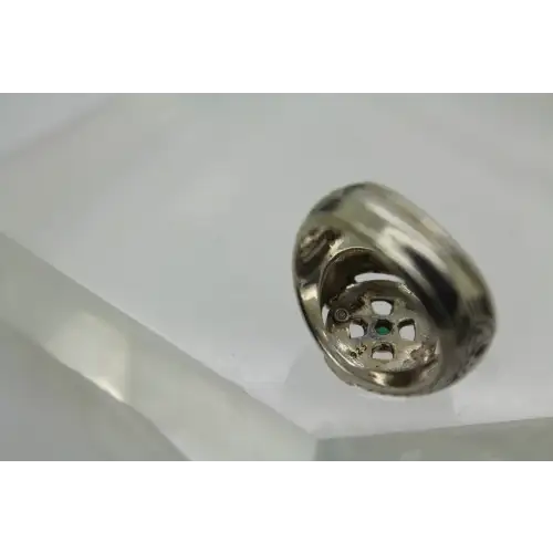 Signed FM .925 S.S. EMERALD CELTIC CROSS TRIQUERTA KNOT ring sz 9.5 #