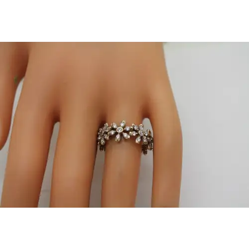 Signed Gold Over .925 S.S. CZ FLOWER BAND ring size 9 #