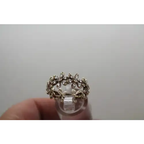 Signed Gold Over .925 S.S. CZ FLOWER BAND ring size 9 # (2)